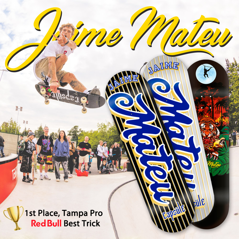 Jaime Mateu pro model Sports in black and silver. stronger, unbreakable, lightest skateboard deck