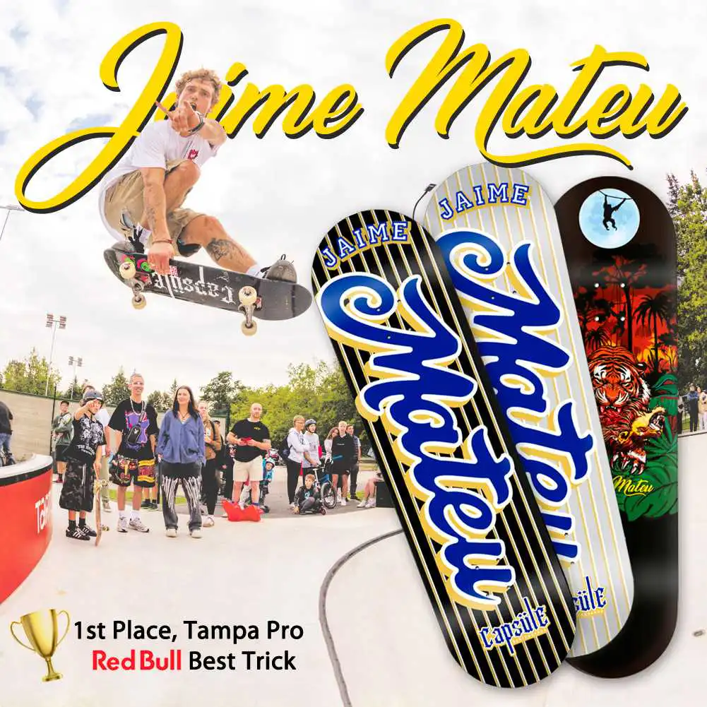 Jaime Mateu pro model Sports in black and silver. stronger, unbreakable, lightest skateboard deck